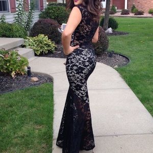 Long black and nude lace dress